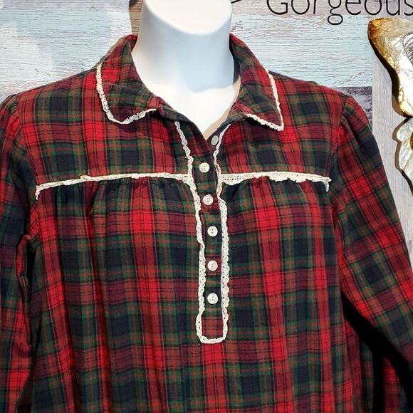 Sleep Sense Portuguese Flannel Red Plaid Long Gown Sz L - Picture 3 of 8